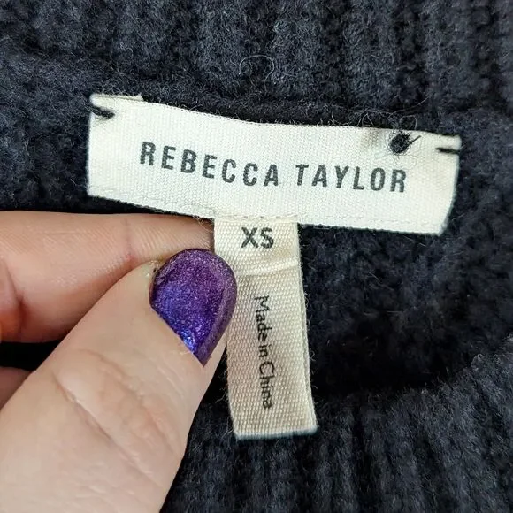 Rebecca Taylor Black Embellished Wool Blend Crewneck Sweater Pullover Beaded XS - Picture 4 of 8